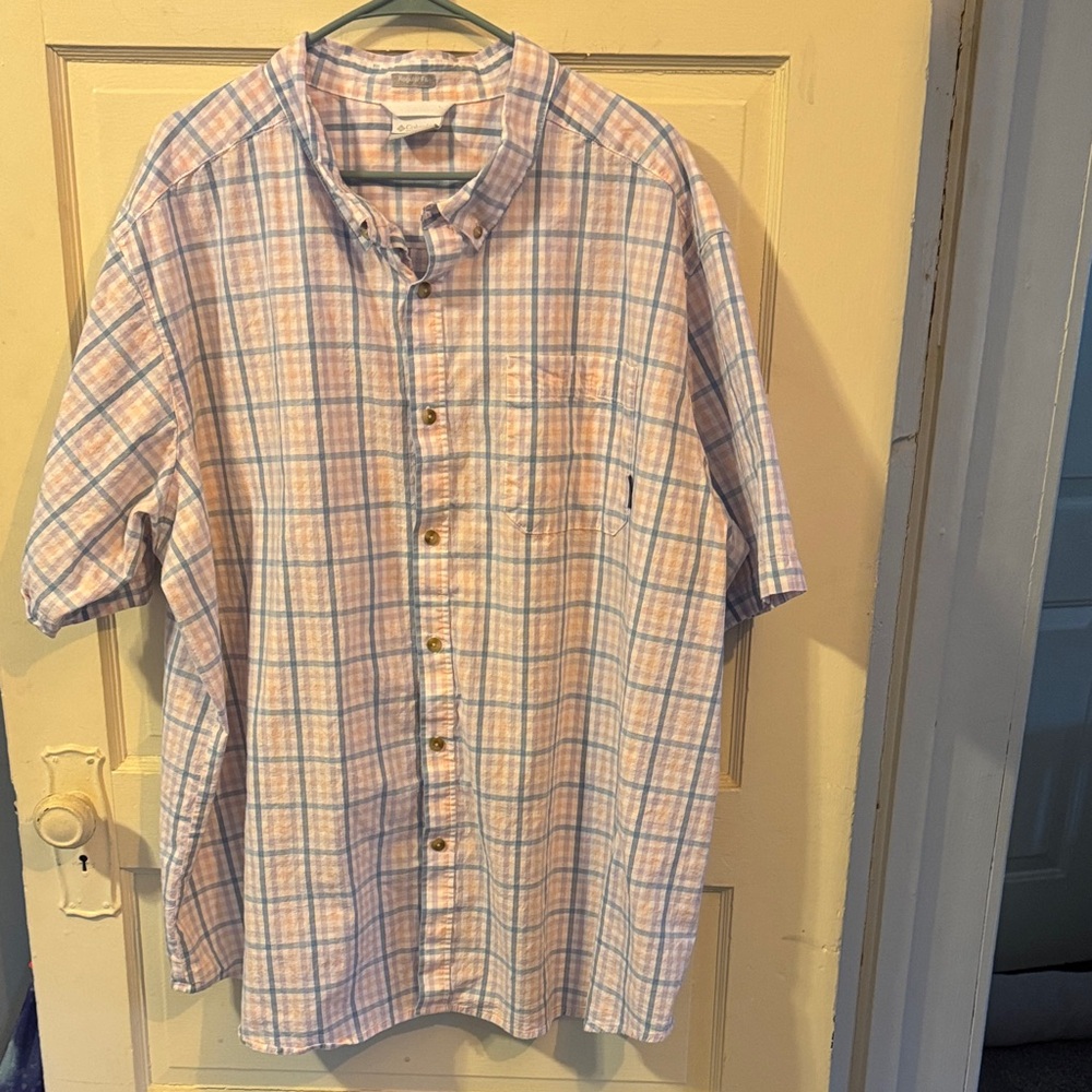 Columbia Men's Light Blue and White Checkered Shirt